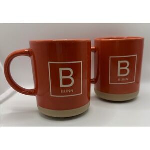 Red Envelope BUNN Initial‎ B Coffee Mugs Set of 2 Burnt Orange Stoneware 15oz